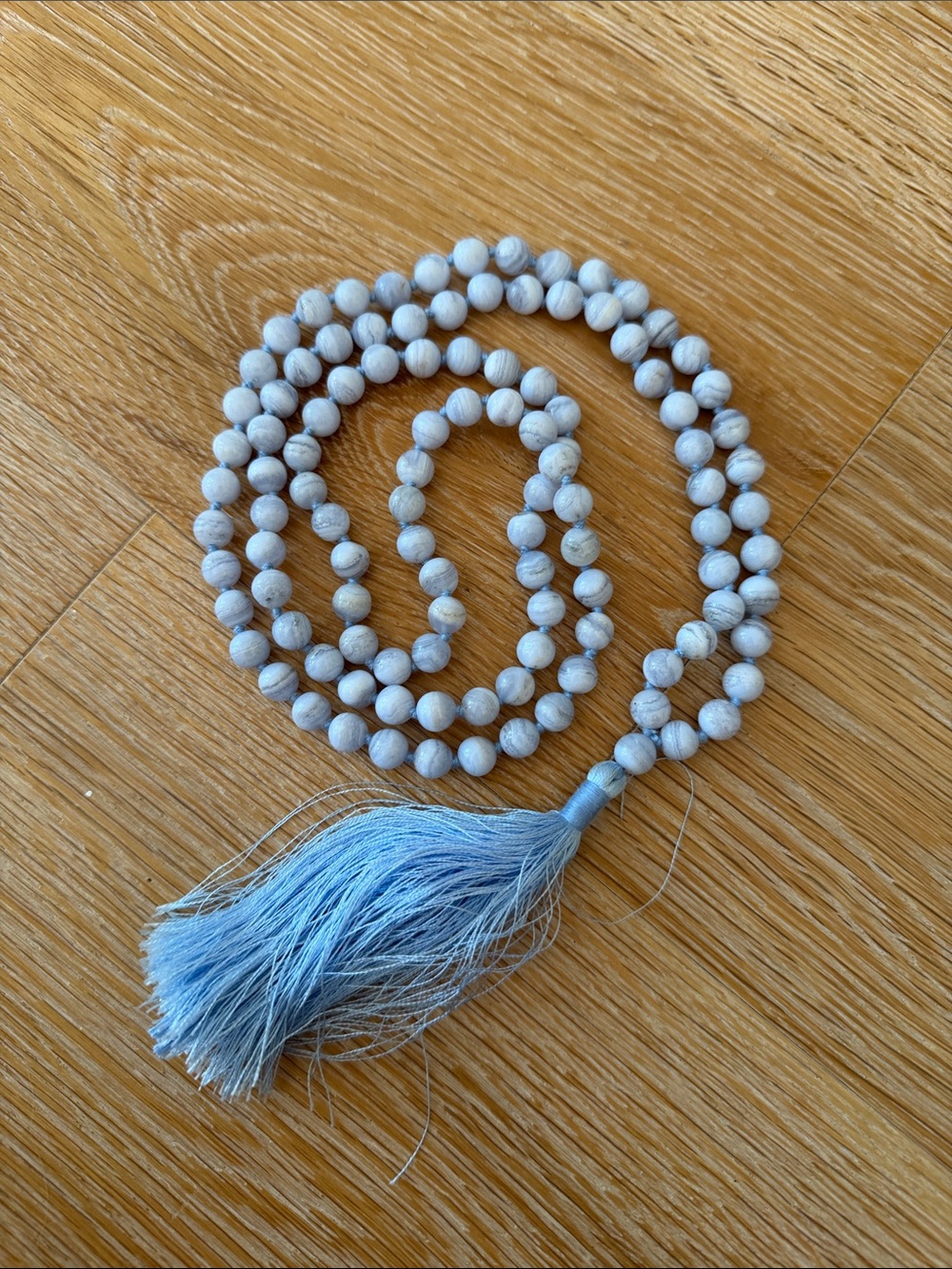 Light Blue Beaded Tassel Mala Necklace - Women Accessories